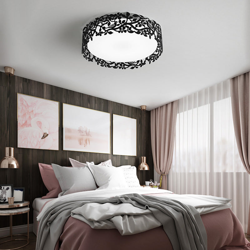 Drum Metal Flush Mount LED Ceiling Light in White/Black, Traditional Style, 17"/21.5" Wide