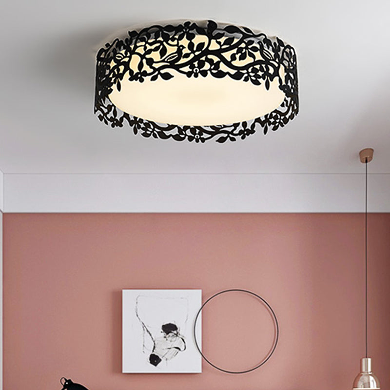 Drum Metal Flush Mount LED Ceiling Light in White/Black, Traditional Style, 17"/21.5" Wide