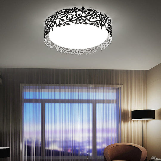 Drum Metal Flush Mount LED Ceiling Light in White/Black, Traditional Style, 17"/21.5" Wide