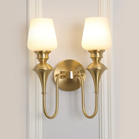 Traditional Cone White Glass Wall Sconce Light Bedroom Mounted In Gold/Black 2 / Gold