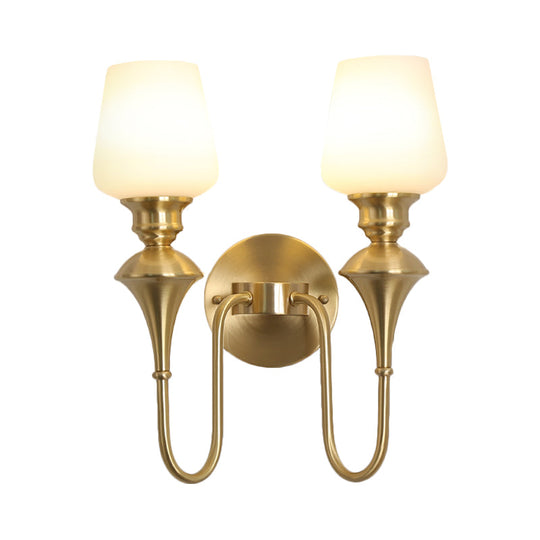 Traditional Cone White Glass Wall Sconce Light Bedroom Mounted In Gold/Black