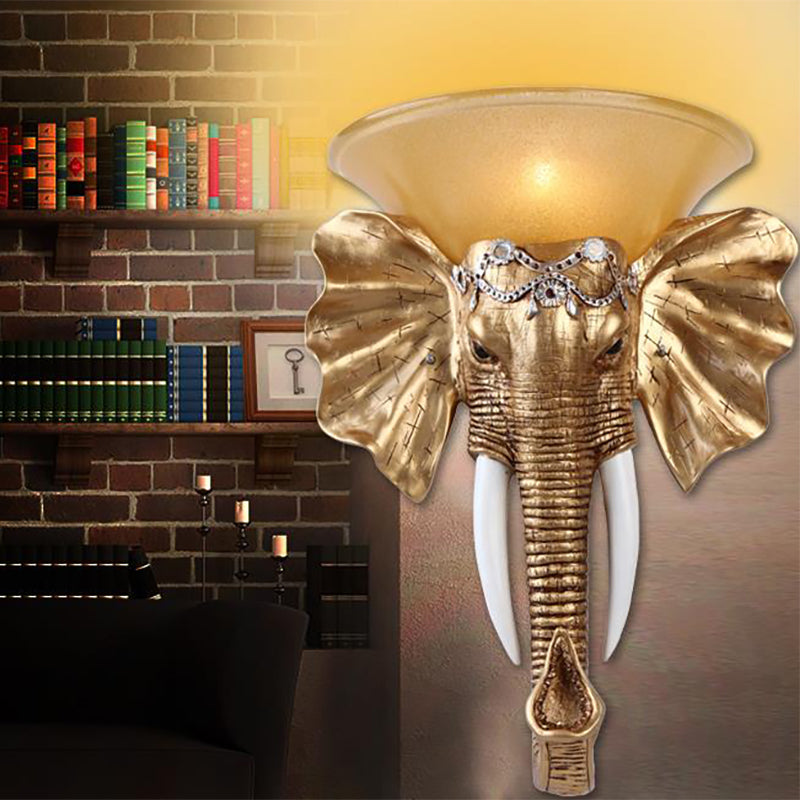 Antique Elephant Living Room Wall Sconce Light - Resin Gold Finish 1 13/16 Wide