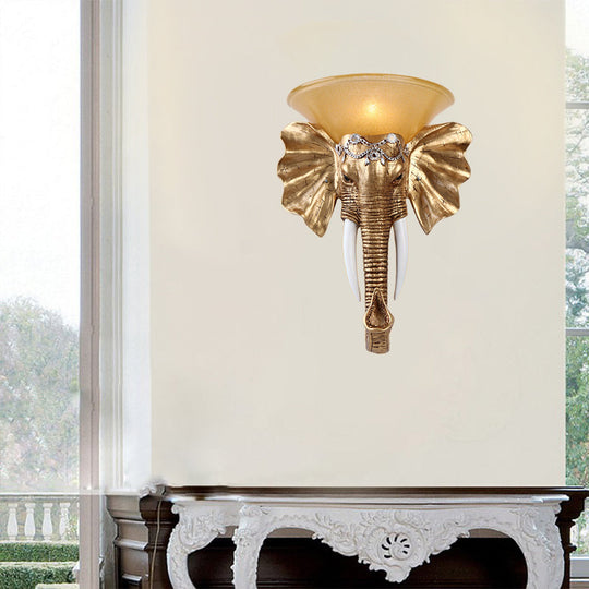 Antique Elephant Living Room Wall Sconce Light - Resin Gold Finish 1 13/16 Wide / 13