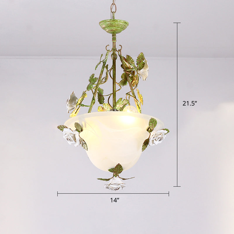 Green Glass Bell Pendant Chandelier For American Flower Dining Room Lighting / 14