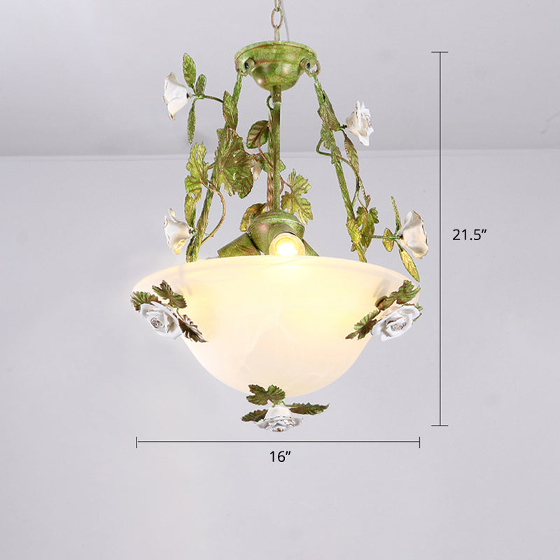 Green Glass Bell Pendant Chandelier For American Flower Dining Room Lighting / 16