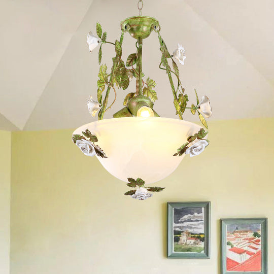 Green Glass Bell Pendant Chandelier For American Flower Dining Room Lighting