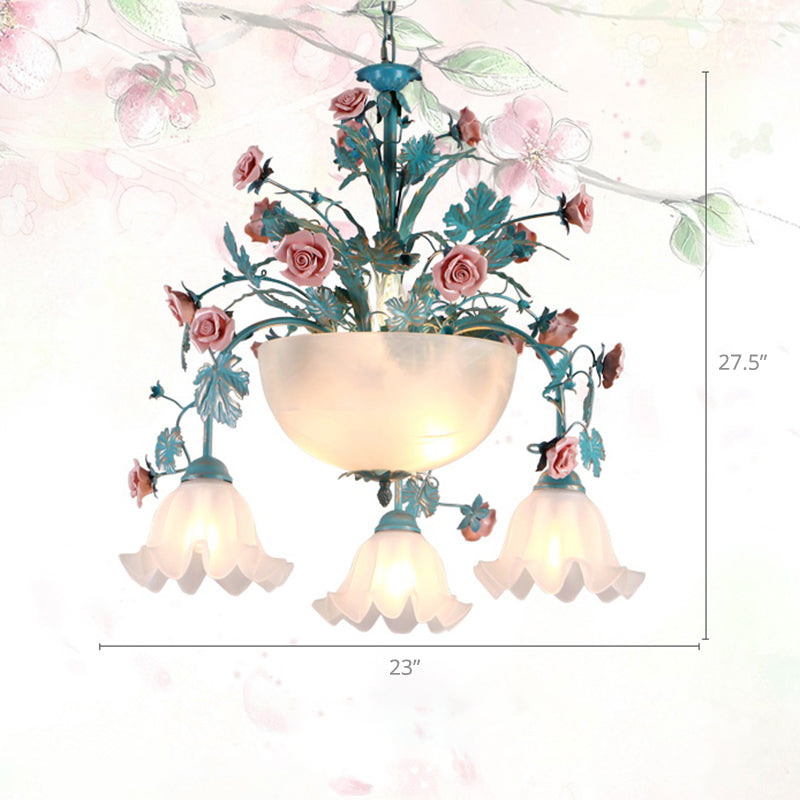 Pastoral Ceramic Flower Chandelier With Opal Glass Shade For Living Room Suspension Lighting 7 /