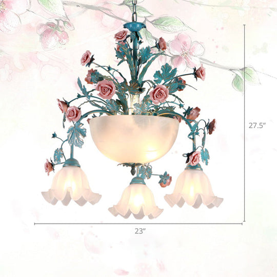 Pastoral Ceramic Flower Chandelier With Opal Glass Shade For Living Room Suspension Lighting 7 /