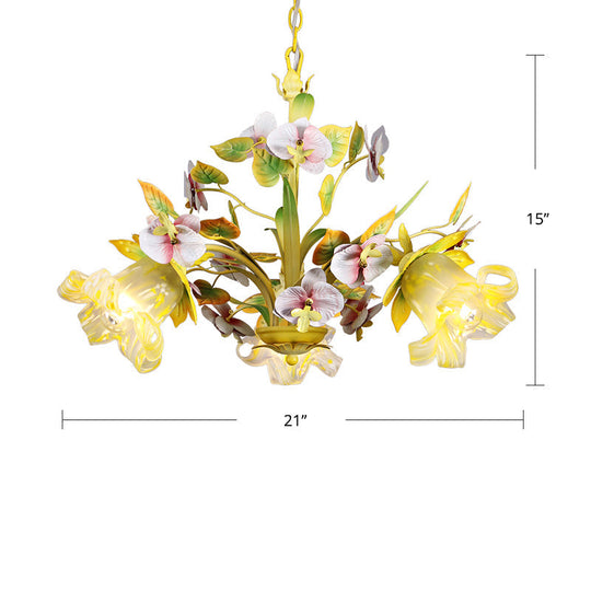 Green Korean Garden Flower Ceiling Chandelier With White Glass Pendant Light 3 /