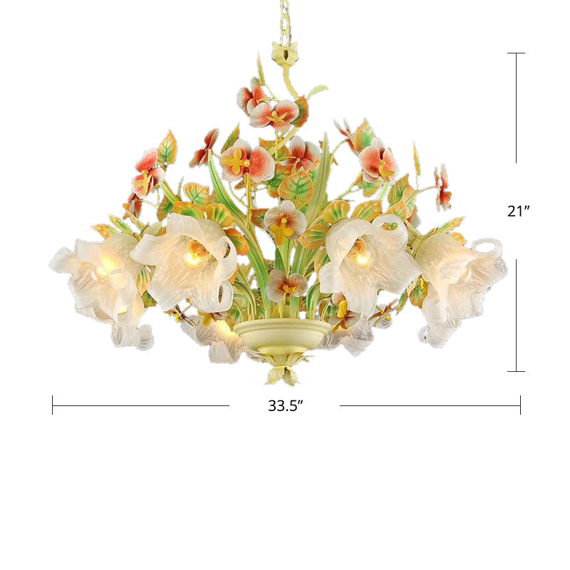 Green Korean Garden Flower Ceiling Chandelier With White Glass Pendant Light 8 /