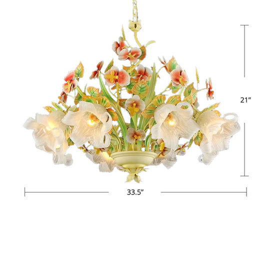 Green Korean Garden Flower Ceiling Chandelier With White Glass Pendant Light 8 /