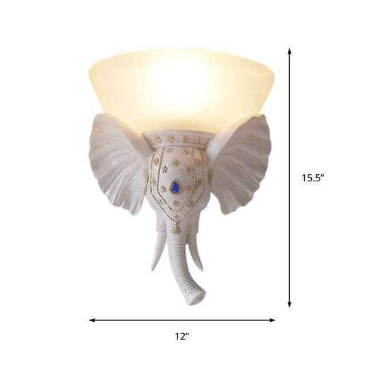 Traditional Glass Beige Bowl Sconce Light - 1 Corridor Wall Mount With Gold/White Resin Elephant