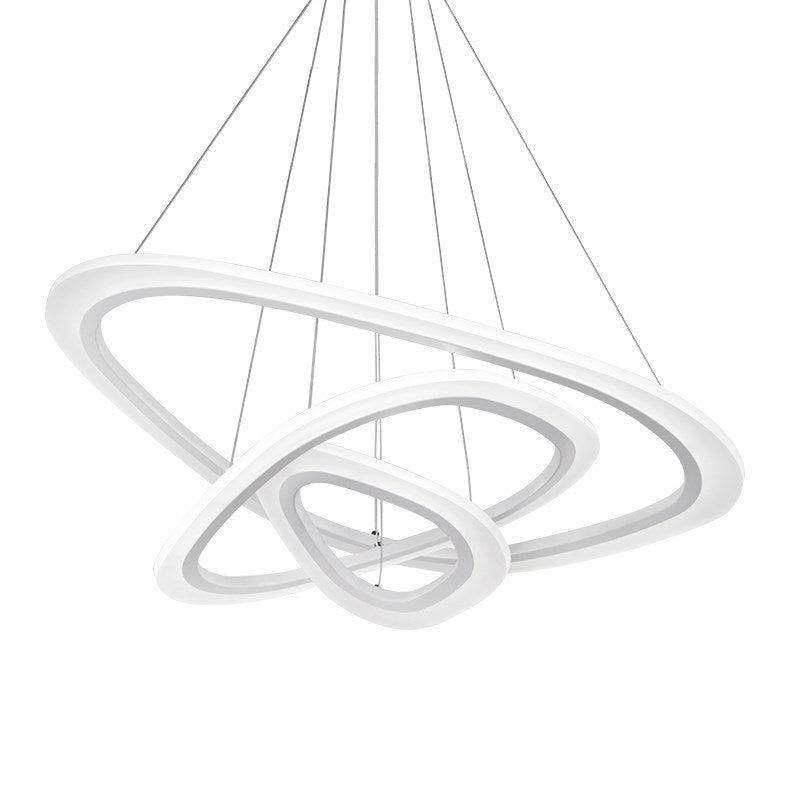 Art Deco Acrylic White Suspension Chandelier For Restaurants: Triangular Loop Design