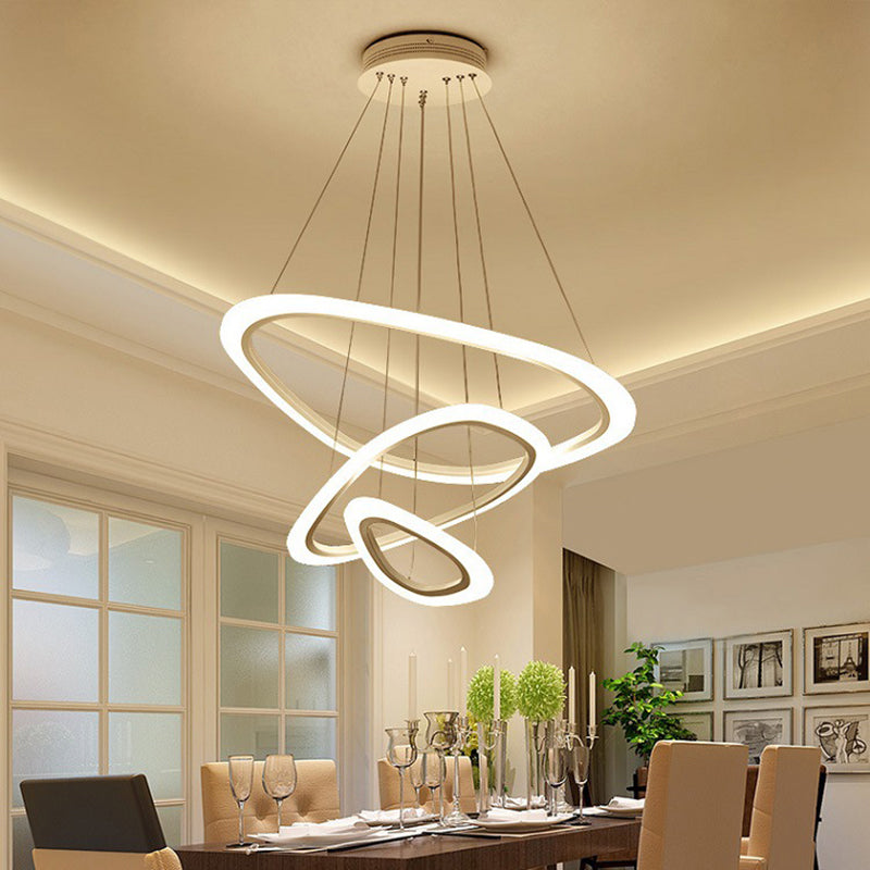 White Triangle Metal Ceiling Pendant Light - Minimalist Led Chandelier For Restaurants / Small Warm