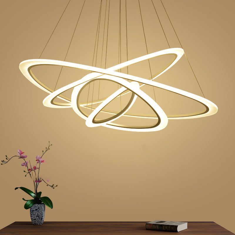 Modern Triangular Chandelier With Led Lighting - Simplicity 4-Ring Design For Living Room Ceiling