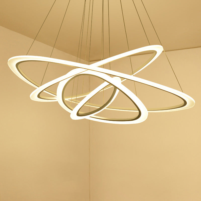 Modern Triangular Chandelier With Led Lighting - Simplicity 4-Ring Design For Living Room Ceiling