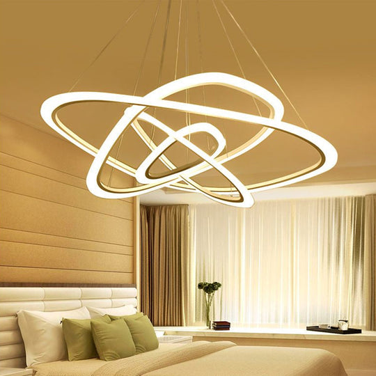 Modern Triangular Chandelier With Led Lighting - Simplicity 4-Ring Design For Living Room Ceiling