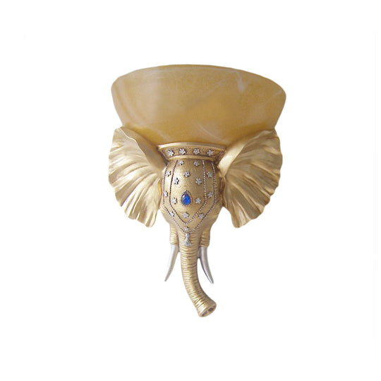 Traditional Glass Beige Bowl Sconce Light - 1 Corridor Wall Mount With Gold/White Resin Elephant