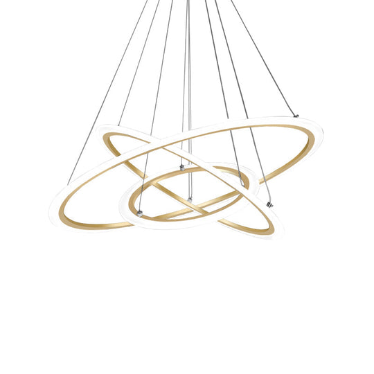 Gold LED Pendant Light Fixture - Minimalist 3-Loop Shaped Metal Chandelier