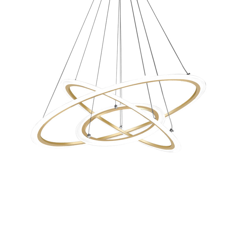 Brushed Gold Led Chandelier - Minimalist Metal 3-Loop Pendant Light Fixture