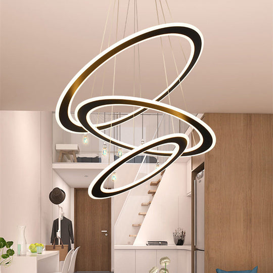 Art Deco Circular Led Chandelier For Stairway Ceiling In Black Metal 3 /