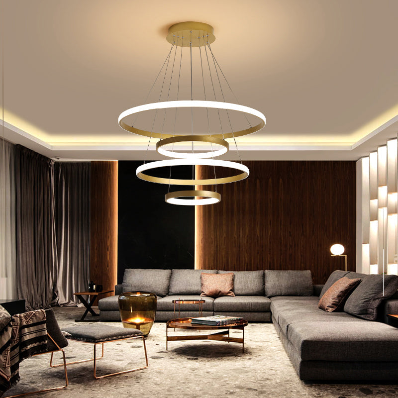 Gold Metal Postmodern LED Pendant Light - Multi-Loop Shaped Restaurant Chandelier