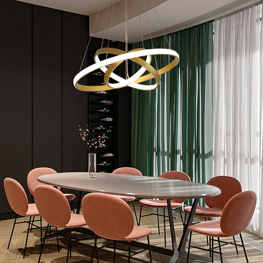 Gold Metal Postmodern LED Pendant Light - Multi-Loop Shaped Restaurant Chandelier