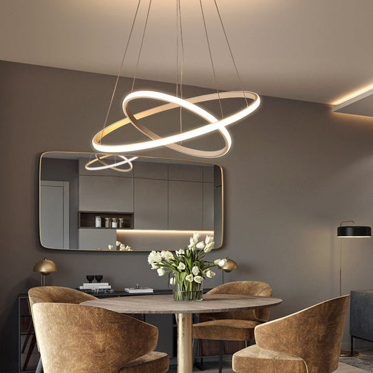 Sleek LED Hanging Ceiling Light: White Loop Chandelier with Acrylic Shade