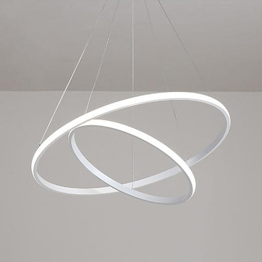 Sleek LED Hanging Ceiling Light: White Loop Chandelier with Acrylic Shade