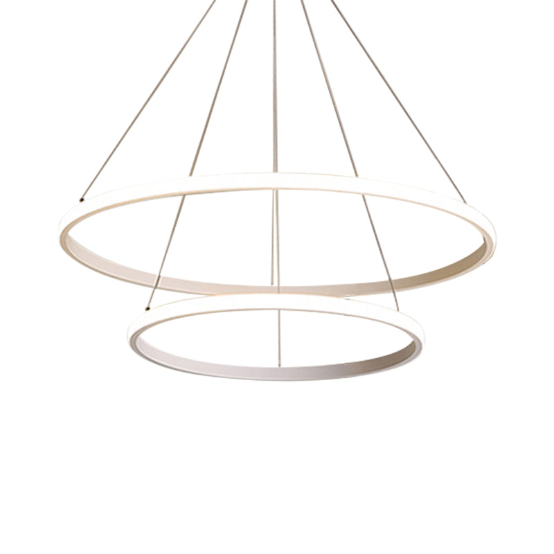 Sleek LED Hanging Ceiling Light: White Loop Chandelier with Acrylic Shade