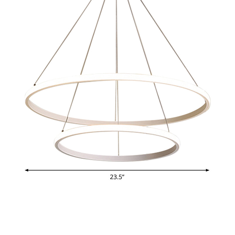 Sleek LED Hanging Ceiling Light: White Loop Chandelier with Acrylic Shade