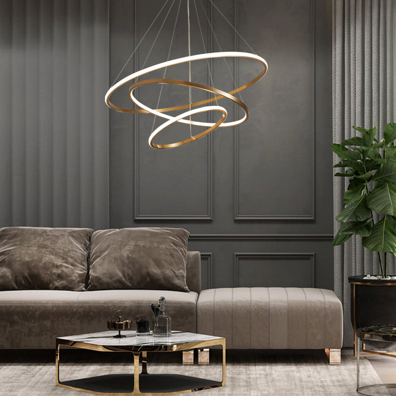 Gold Metal Circular Led Chandelier: Stylish Modern Lighting For Sitting Rooms