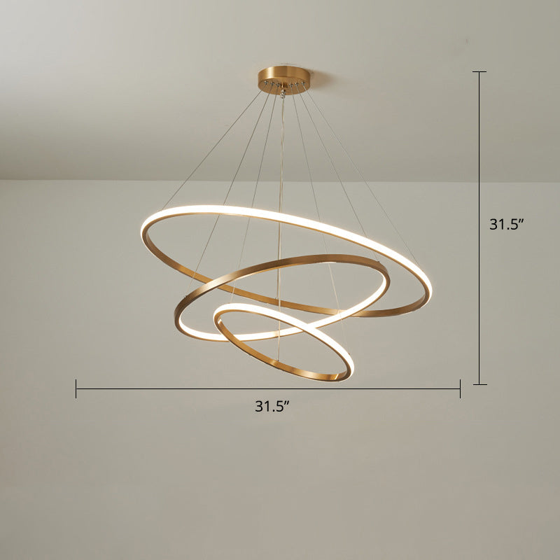 Gold Metal LED Chandelier: Modern Circular Suspension Lighting for Living Room