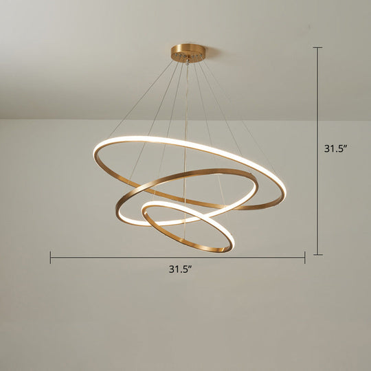 Gold Metal LED Chandelier: Modern Circular Suspension Lighting for Living Room