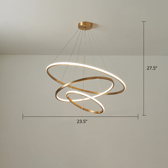 Gold Metal Circular Led Chandelier: Stylish Modern Lighting For Sitting Rooms 3 / Small