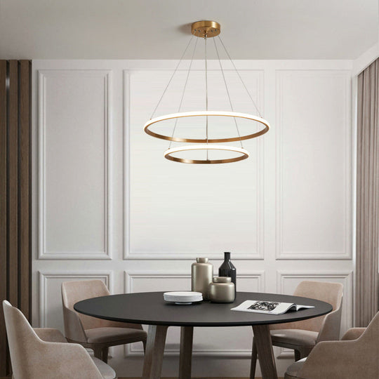 Gold Metal Circular Led Chandelier: Stylish Modern Lighting For Sitting Rooms