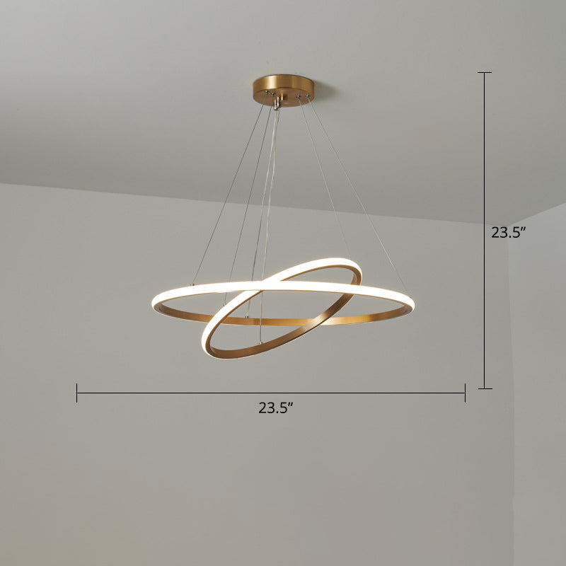 Gold Metal LED Chandelier: Modern Circular Suspension Lighting for Living Room