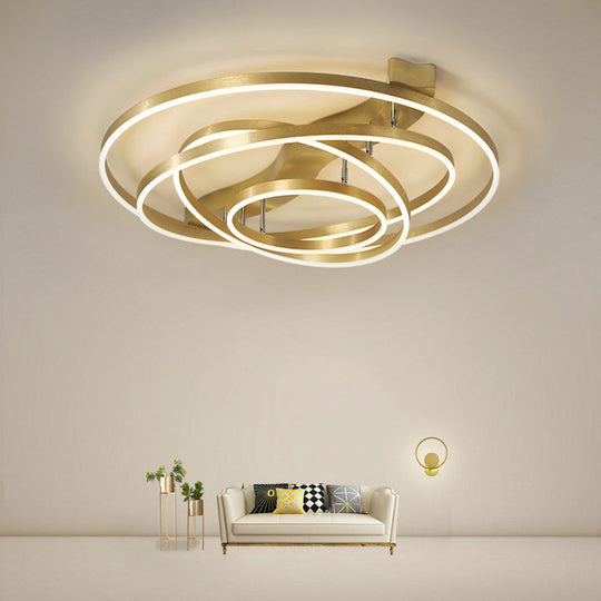 Gold Finish Ring Ceiling Mounted LED Semi Flush Light with Artistic Metal Detailing