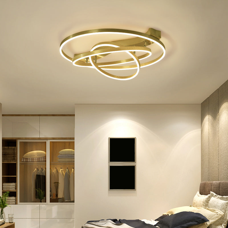 Gold Finish Ring Ceiling Mounted LED Semi Flush Light with Artistic Metal Detailing