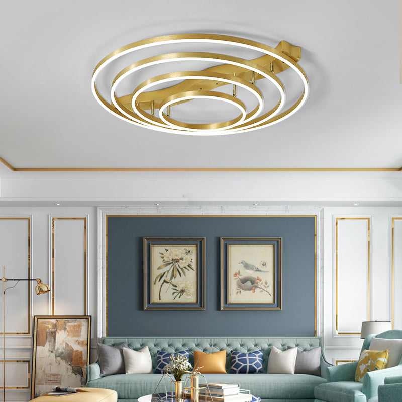 Gold Finish Ring Ceiling Mounted LED Semi Flush Light with Artistic Metal Detailing