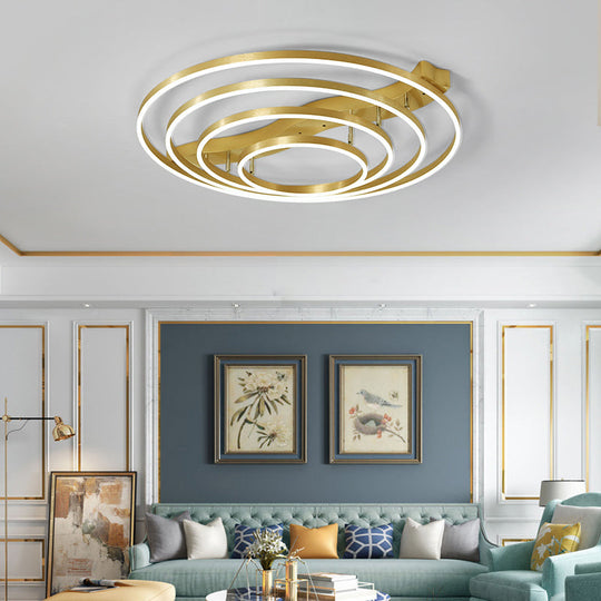 Gold Finish Ring Ceiling Mounted LED Semi Flush Light with Artistic Metal Detailing