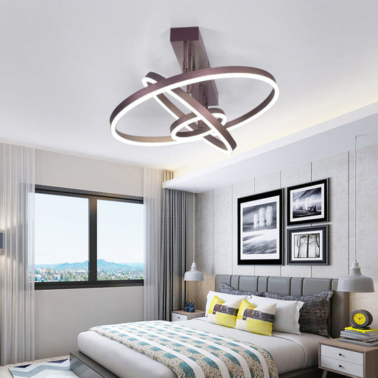 Coffee Metal LED Semi Flush Mount Ceiling Lamp – Simplicity in Bedroom Lighting