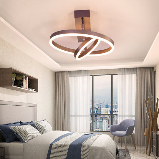 Coffee Metal LED Semi Flush Mount Ceiling Lamp – Simplicity in Bedroom Lighting