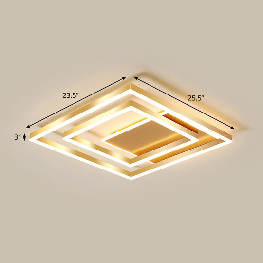 Modern Brushed Gold Square Acrylic Led Ceiling Light Fixture / 23.5 Warm