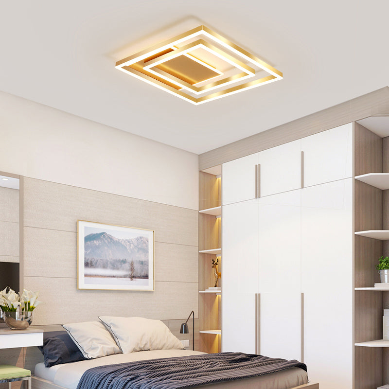 Modern Brushed Gold Square Acrylic LED Ceiling Light Fixture