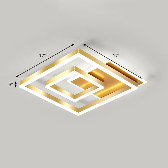 Modern Brushed Gold Square Acrylic LED Ceiling Light Fixture