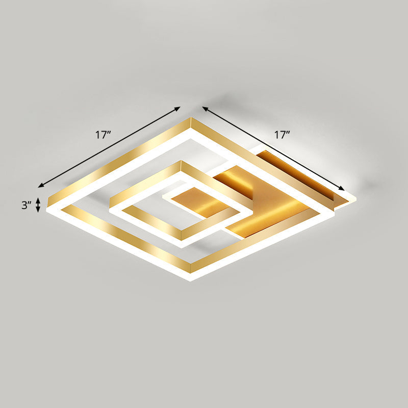 Modern Brushed Gold Square Acrylic Led Ceiling Light Fixture / 17 White