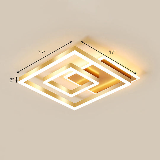 Modern Brushed Gold Square Acrylic LED Ceiling Light Fixture