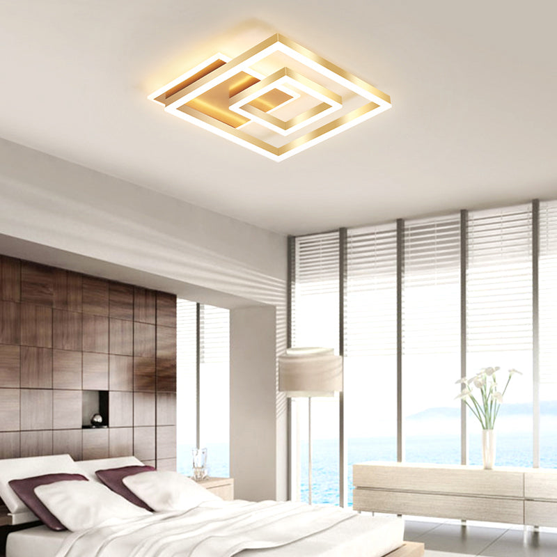 Modern Brushed Gold Square Acrylic LED Ceiling Light Fixture