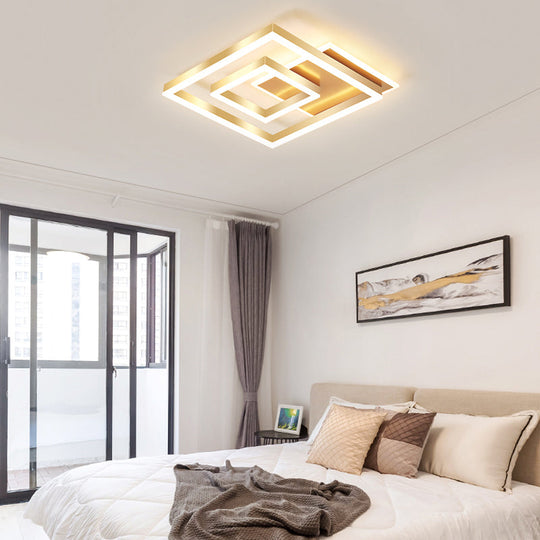 Modern Brushed Gold Square Acrylic LED Ceiling Light Fixture